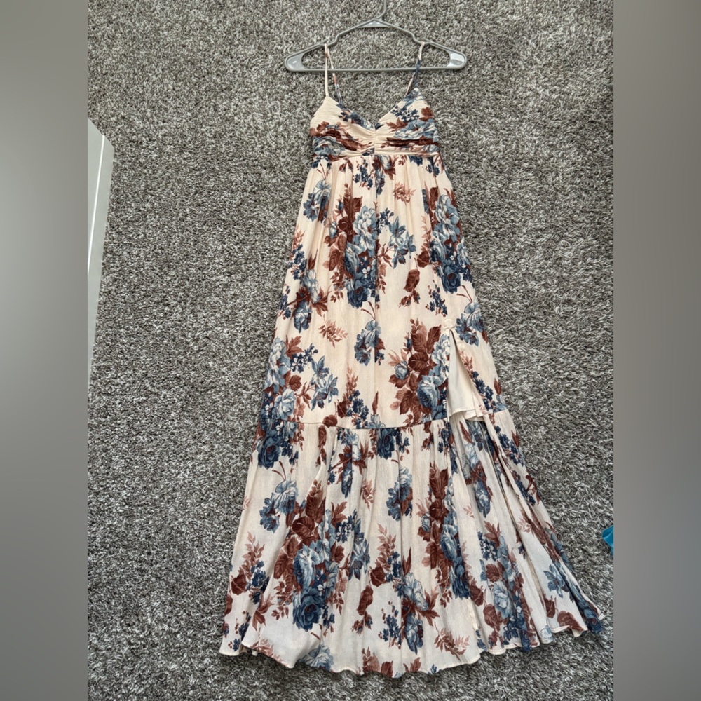 Abercrombie & Fitch Cream Maxi Dress with Blue and Brown Floral Print